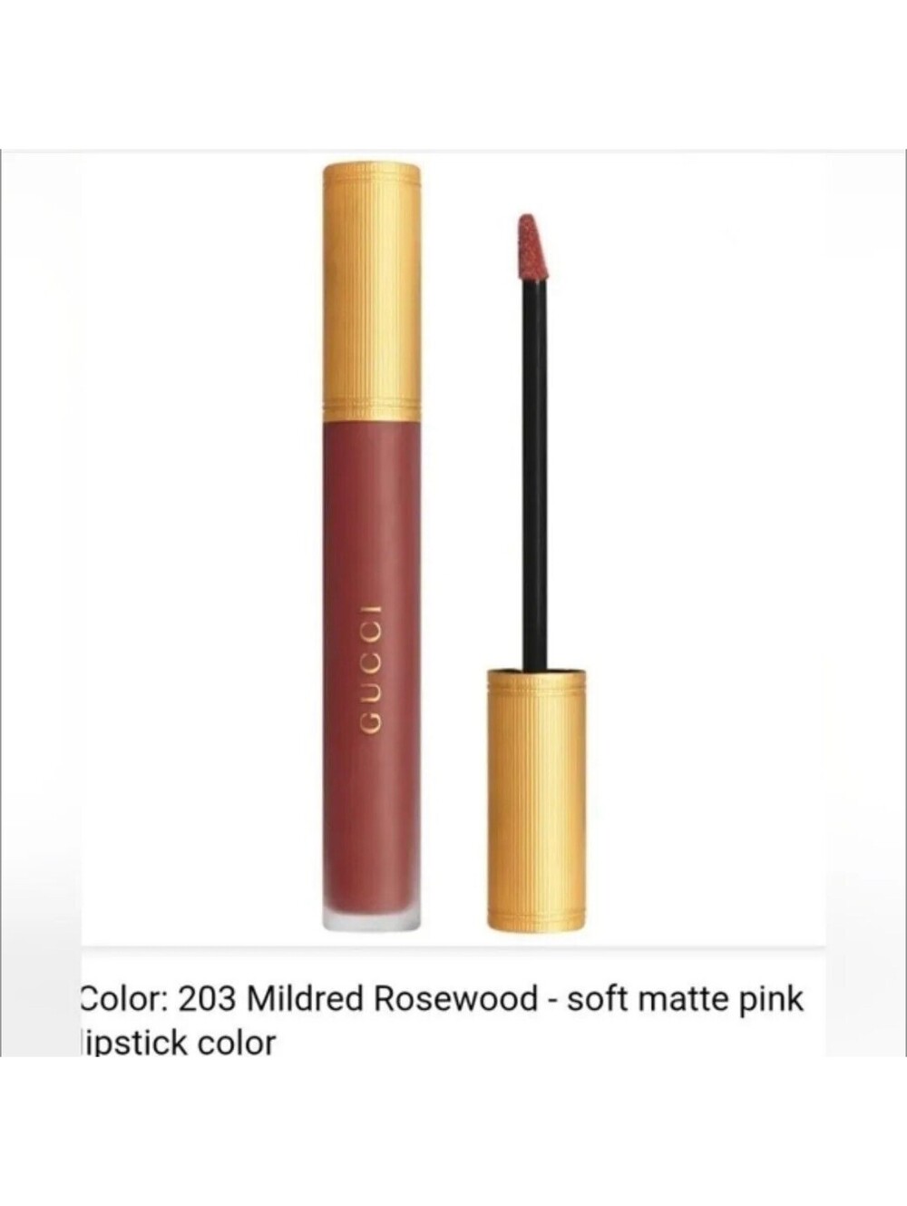 msrp $49 Gucci 203 Mildred Rosewood Soft Matte Pink Lipstick